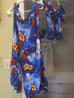 Blue Floral Womens Pant And Top Set Tropical Print. Bahama